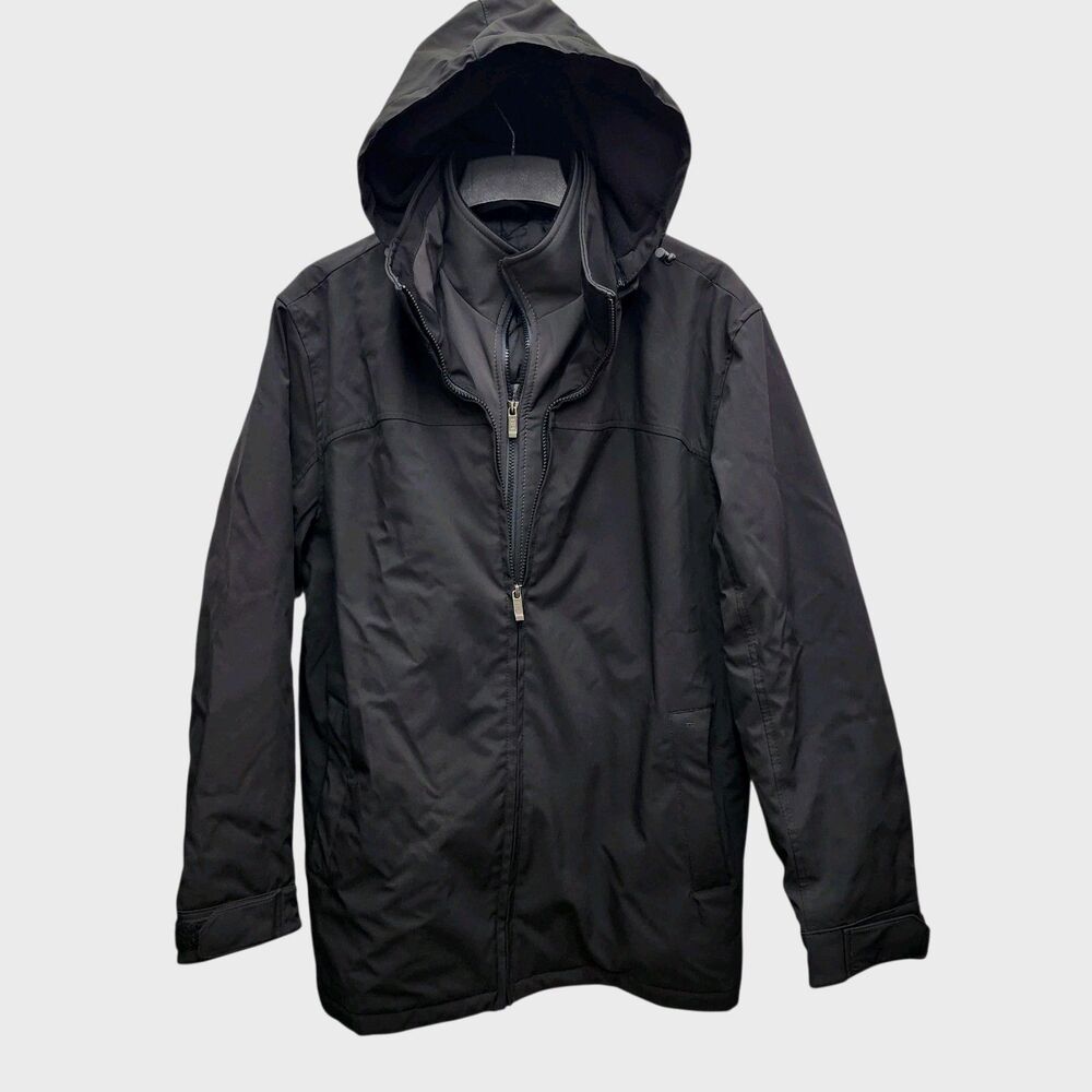 Weatherproof Ultra Tech Hooded Jacket Mens Large Black Water Wind Resistant